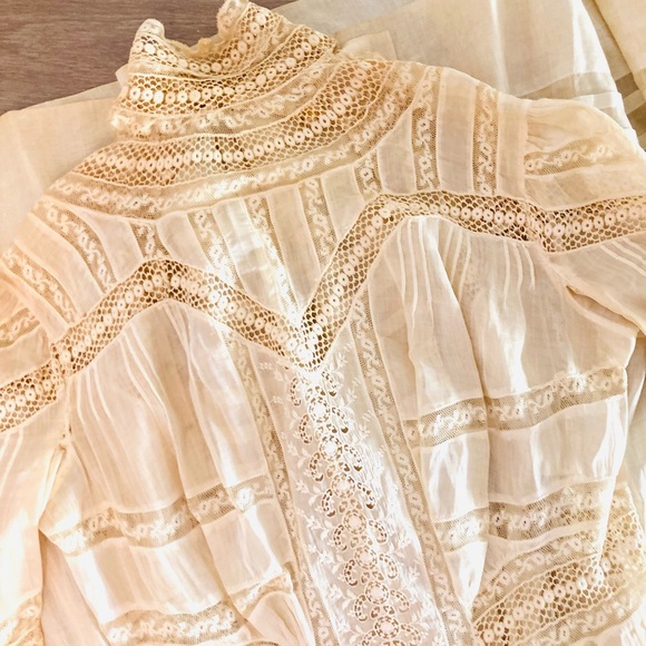 Antique Circa 1910 Lace Gown Vintage Elegant Cream Lace Dress Victorian - Picture 8 of 11